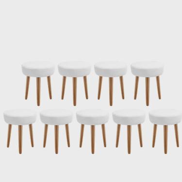 Imagem de Kit 09 Banqueta Alta Julia Industrial 55cm Pé Palito Carvalho Corino Branco - Ahz Móveis