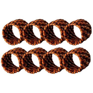 Imagem de Kit 8 Argolas Anéis Guardanapo Rattan Mesa Posta Luxo Rústico Marrom -