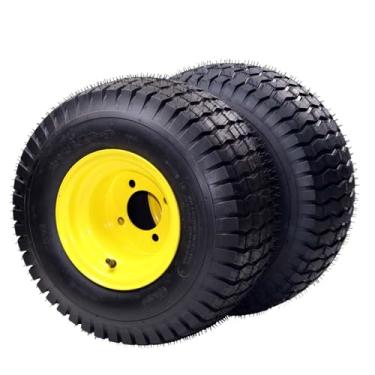Imagem de EcoExplorer Pneus de cortador de grama 18 x 8,50-8 com conjuntos de rodas - 4 terminais de cubo central de 10 cm, furo de 7,2 cm, pneus de grama resistentes de 4 camadas para tratores e carrinhos de