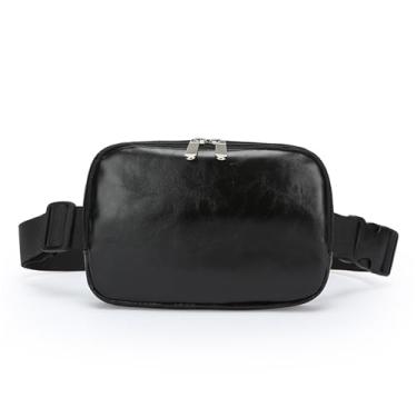 Imagem de Pochete de couro para mulheres e homens, bolsa tiracolo moderna, bolsa de viagem, Bolsa de cinto preta, 120 cm (strap length), Large Capacity