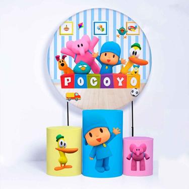 Imagem de Kit Painel de Festa Redondo de 1,50m e Trio de Cilindros Pocoyo - Fera Print