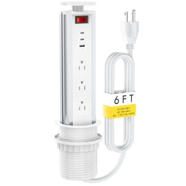 Imagem de Kungfuking Tomada Pop-Up Para Bancada, Tomadas Elétricas Pop-Out Com 3 Tomadas Ca, 2 Pd 20 W Usb-C E Qc 18 W Usb-A, Estação De Carregamento De Mesa Pop-Up, Hub De Energia Para Mesa De Conferência, I