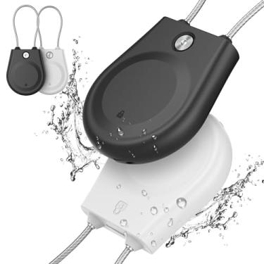 Imagem de Para Apple AirTag, capa de bloqueio Airtag com cabo de arame, IPX8 à prova d'água, para bagagem, chaveiro chaveiro e etiqueta de bagagem (pacote com 2 - branco e preto