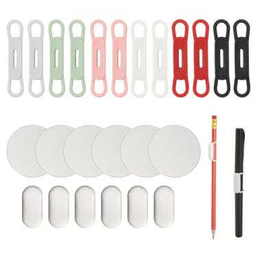Imagem de PATIKIL 12 porta-lápis magnético para caneta, suporte de lápis flexível de silicone, clipe organizador ajustável com 6 folhas de metal para quadros brancos de geladeira, prancheta de mesa, 6 cores