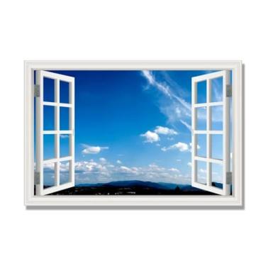 Imagem de PY3H69 Arte de parede em tela de janela aberta, impressão natural em tela. Lindo cenário de céu 35,56 cm, decoração de parede de paisagem de janela, decoração de casa moderna. 70 x 105 cm - 27,6 x