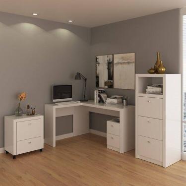 Imagem de Kit para Escritório com 2 Gaveteiros e 1 Mesa de Canto Branco