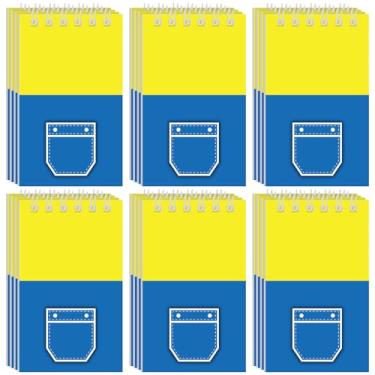 Imagem de Eaasty Pacote com 24 mini jeans amarelos com tema de lembrancinhas de festa, cadernos de jeans, conjunto de blocos de notas com bolso espiral com tema de anime para meninos, meninas, sala de aula