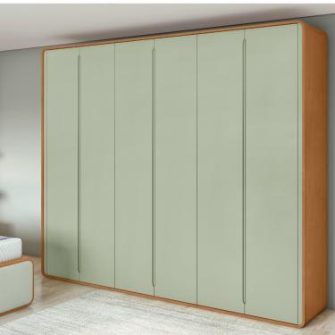 Imagem de Guarda Roupa Casal 6 Portas MDF Loop Lopas - Amendoa Clean/Salvia
