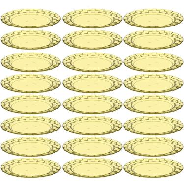 Imagem de Conjunto 24 Pratos Plásticos Médios Amarelos para Servir Mesa Porções Aperitivos Sobremesa