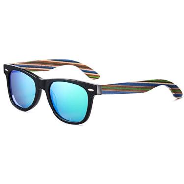 Imagem de DUCO Óculos de sol masculinos polarizados feitos à mão de nogueira 100% proteção UV 400, Armação preta, lente verde Revo, common