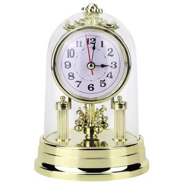 Imagem de Relógio de mesa, estilo retrô europeu para sala de estar, sino dourado silencioso antigo com capa transparente para casa, escritório, hotel, shopping center