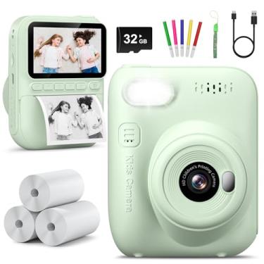 Imagem de HangRui Câmera infantil com impressão instantânea 3.0 HD 1080p para filmadora infantil 1080p para meninas, presentes de Natal, aniversário, brinquedo portátil para meninas de 10 anos, 5, 6, 7, 8, 9,