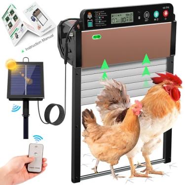 Imagem de West Thorne AgriCo Porta de galinheiro automática alimentada por energia solar, porta de galinha anti-armadilha com tela LCD, sensor de luz, temporizador, controle remoto, design antibeliscão, para