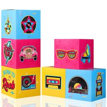 Imagem de Fuyoooo 6 Pcs Large Rock and Roll Party Decorations Boxes 12 Inch Rock Music Birthday Balloon Cardboard Boxes Backdrop 80s 90s Retro Band Props for Party Supplies (Colorful)