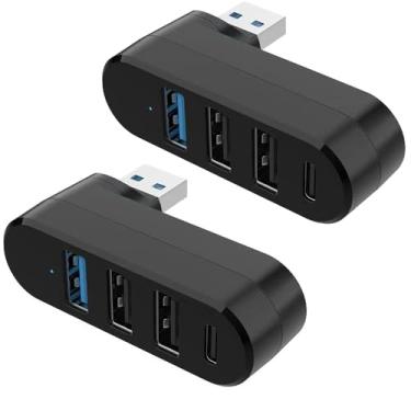 Imagem de Extensor divisor de hub USB 3.0, adaptador USB 3.0 multiportas [rotação de 90°/180°], hub USB 4 em 1 com 3 portas USB e 1 porta USB C para laptop, carro, MacBook Pro/Air, teclado, impressora, mouse