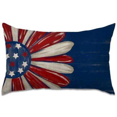 Imagem de FUYUCHEN Capa de almofada azul 4th of July 30 x 50 cm Margarida Flor Patriótica Memorial Day America Stars Capa de almofada para sofá