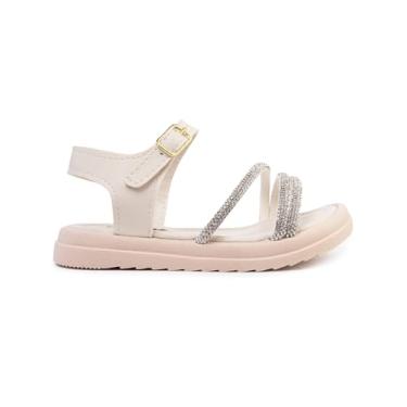 Imagem de Sandália Infantil Papete com Tiras de Strass, Rosa e Dourado, Sola Leve Macio, Confortável (8077-sand-Marfim-31)