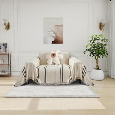 Imagem de DREAMINGO Capa de poltrona de chenille Jacquard Capas de sofá laváveis protetor de móveis capa de sofá reclinável 1 almofada reversível capa de sofá bege cinza escuro listrado cobertor 180 cm x 180 cm