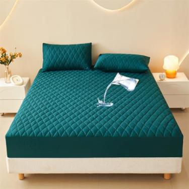 Imagem de Capa de colchão à prova d'água acolchoada antiderrapante capa protetora de colchão de cor sólida, lavável - verde | California King: 200 x 221 cm (3 peças)