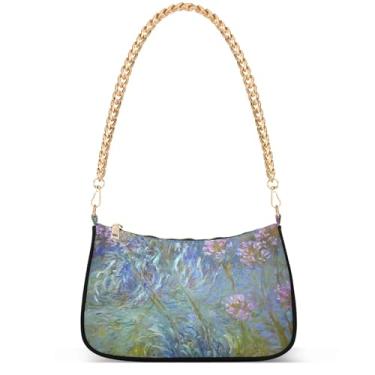 Imagem de Yellow Ducks on Blue Phone Wallet Purse Hobo Designer Bag Women Handbags Shoulder Strap Moon Ladies Shoulder Bag, Claude Monet Pintura Agapanthus