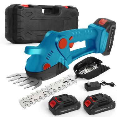 Imagem de Generic Tesoura De Grama Sem Fio, Mini Aparador Cerca Viva 2 Em 1, Portátil 21 V, Com Baterias 1500 Mah E Carregador Elétrica Caixa Ferramentas Para Jardim Gramado (Azul)