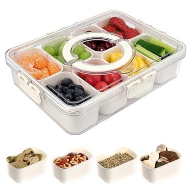 Imagem de JORMEY Bandeja De Servir Dividida Com Tampa E Alça, Recipientes Portáteis Para Lanches 8 Compartimentos, Organizador Doces, Frutas, Nozes, Salgadinhos, Caixas Charcutaria Vegetariana (8 Compartiment