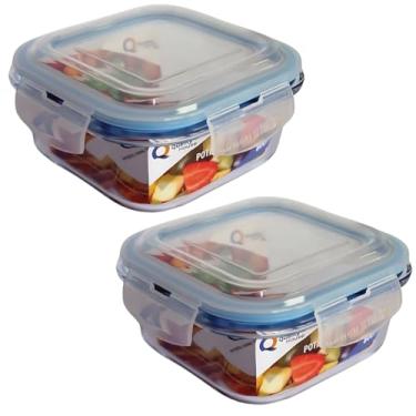 Imagem de Kit Conjunto 2 Potes De Vidro Hermético 520 ml Quadrado Marmita Mantimento Cozinha Freezer Forno