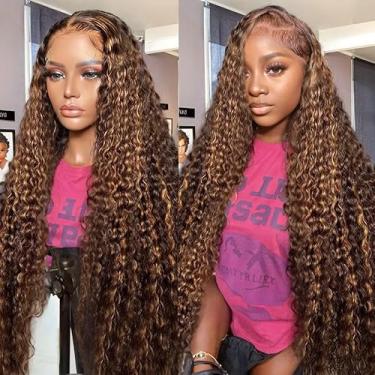 Imagem de ABSFWIW Peruca De Cabelo Humano Com Renda Frontal, 30" Mechas Ombré, 13X6, Loiro Mel, 4/27, Ondas Profundas, Densidade 200%, Colorida, Cacheada, Pré-Depilada Bebê