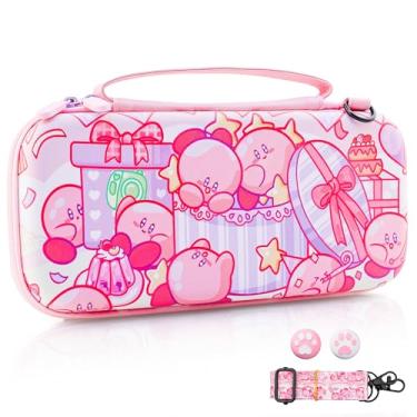 Imagem de HYPERCASE Estojo De Viagem Para Transporte Switch Rosa Fofo, Bolsa Portátil Console Anime Ns/Oled E Acessórios Com 10 Compartimentos Cartões Jogo, Alça Ombro Ajustável 2 Tampinhas Kawaii