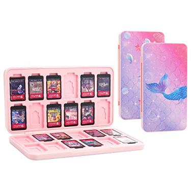Imagem de GLDRAM Capa Para Cartão De Jogo Purple Mermaid Nintendo Switch/Lite/Oled, Com Forro Macio E 24 Compartimentos Cartões Micro Sd, Suporte Cartucho Portátil Fecho Magnético