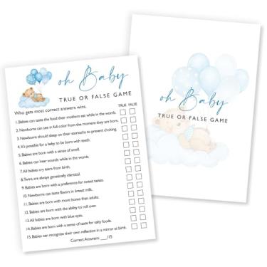 Imagem de Wybgno Oh Baby True or False Baby Shower Games, 25 Double-Sided Blue Bear Games for Boys with Answer Card, Interactive Party Supplies - B08