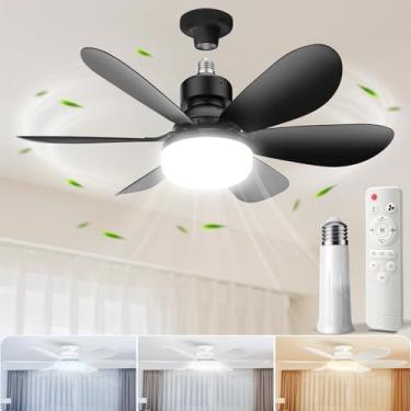 Imagem de MIMIRGB Luminária De Soquete Com Controle Remoto, Ventiladores Teto Pequenos, Temporizador Inteligente 2000 Lúmens, Regulável Em 3 Cores, Base E26 Para Quarto, Sala Estar, Garagem E Cozinha (Preto)