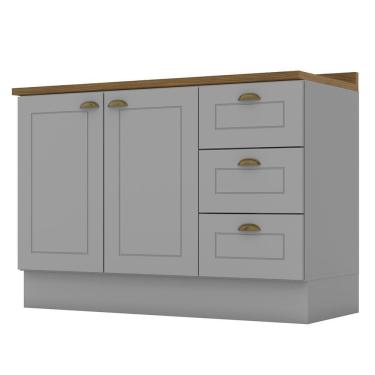 Imagem de Balcão Pia 2 Portas E 3 Gavetas 120cm Americana Cinza Com Tampo Nature - Móveis Henn Cinza-nature