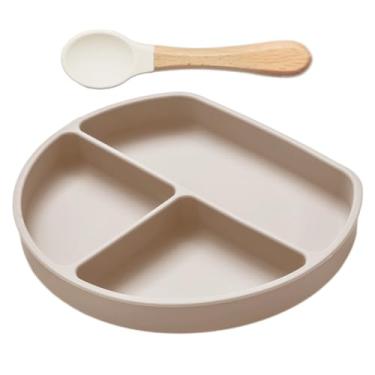 Imagem de Prato de Silicone com Ventosa para Bebé - Antiderrapantes Divisórios com Ventosa - Utensílios Para Alimentação Em Cadeirão E Refeições Em Família Em Viagens