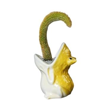 Imagem de SUSOYAOCHEN Vasos fofos de cerâmica para suculentas, cacto de aloe para ambientes internos e externos, pequeno vaso de bonsai para decoração de jardim doméstico, plantas não incluídas (amarelo)