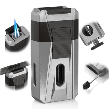 Imagem de Isqueiro tudo-em-um, suporte, realçador de desenho, ferramenta de acessórios, chama dupla (sem gás butano) (cinza prateado) (cinza prateado)