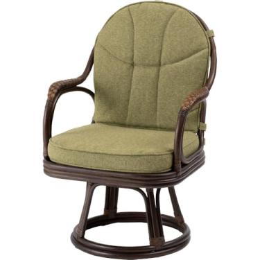 Imagem de パレットライフ Cadeira giratória de vime PaletteLife, assento giratório 360, verde Matcha, presente estilo zen