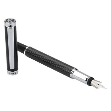 Imagem de ARTEX Caneta-tinteiro elegante: Luxury, Elegante, Germany F Fine Nib, presente para homens e mulheres, profissional, executiva, metal, caixa de presente. – Gravação gratuita (preto/prata (carbono))