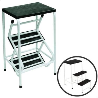 Imagem de banqueta mini escada branca dobrável com 3 degraus tubomax - bonishop,