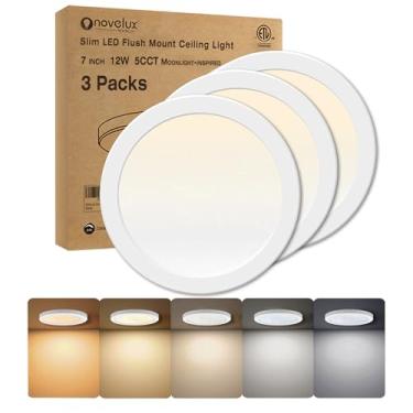 Imagem de NOVELUX Luminária De Teto Embutida De 7,3" Regulável Com Certificado Etl, Luzes De Teto Led 5Cct Estilo Lua Luminária De Teto Redonda Para Quarto, Banheiro, Cozinha, Corredor, Porão, Armário, Branco