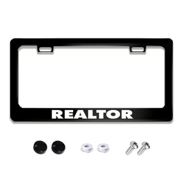 Imagem de Moldura engraçada para placa de licença com textos de humor corretor de imóveis aço inoxidável suporte de etiqueta de carro preto com 2 furos e parafusos decoração de 30 x 15 cm para veículos dos EUA