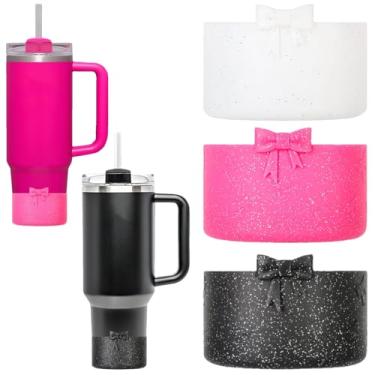 Imagem de Mocbovni Bota de garrafa de água de silicone com laço de 3 peças, capa protetora com glitter para garrafas, largura inferior de 2,8 a 7,5 cm, compatível com Stanley Tumbler 590-1,134 g e Hydro Flask