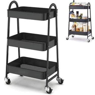 Imagem de Prateleira De Metal Multiuso 3 Andares Com Rodinhas - Organização e Pr