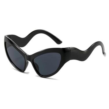 Imagem de Óculos de sol estilo olho de gato punk feminino, retrô, luxuoso, armação grande, fashion, esportivo, para ciclismo, UV400 (preto, cinza)