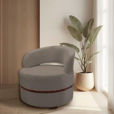 Imagem de Poltrona Decorativa Luana Estofada para Sala Linho Marrom