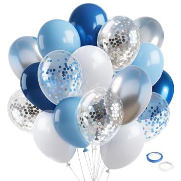 Imagem de Balões azuis e brancos de 30,5 cm, azul marinho, balões de látex e confetes, decorações de festa para formatura, dia dos pais, aniversário, chá de bebê, casamento, noivado