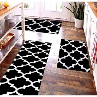 Imagem de Jogo de passadeira de cozinha tapete em jacquard antiderrapante 3 peças decoração impecável(Jogo Passadeira M2)