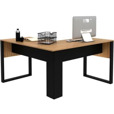 Imagem de Mesa De Canto Para Escritório Em L Mdp Amêndoa/preto - TECNOMÓBILI