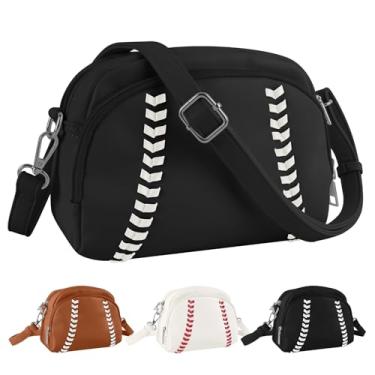 Imagem de XSUIOY Bolsa tiracolo de beisebol para mulheres, mãe, esportiva, pequena, bolsa de ombro de beisebol, bolsas de couro vegano, bolsa de softball, para festas, eventos ao ar livre, Preto