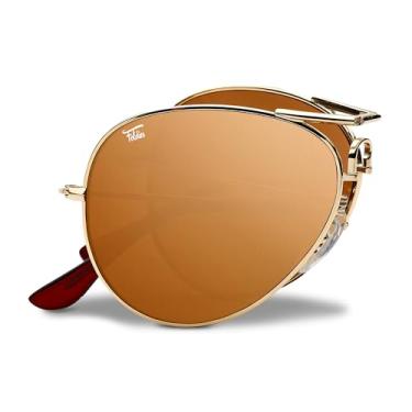 Imagem de Foldies Óculos de sol dobráveis polarizados – Revestimento de lente resistente a arranhões – Armação dobrável – Estojo de couro premium – Aviadores, Dourado - gradiente, Medium